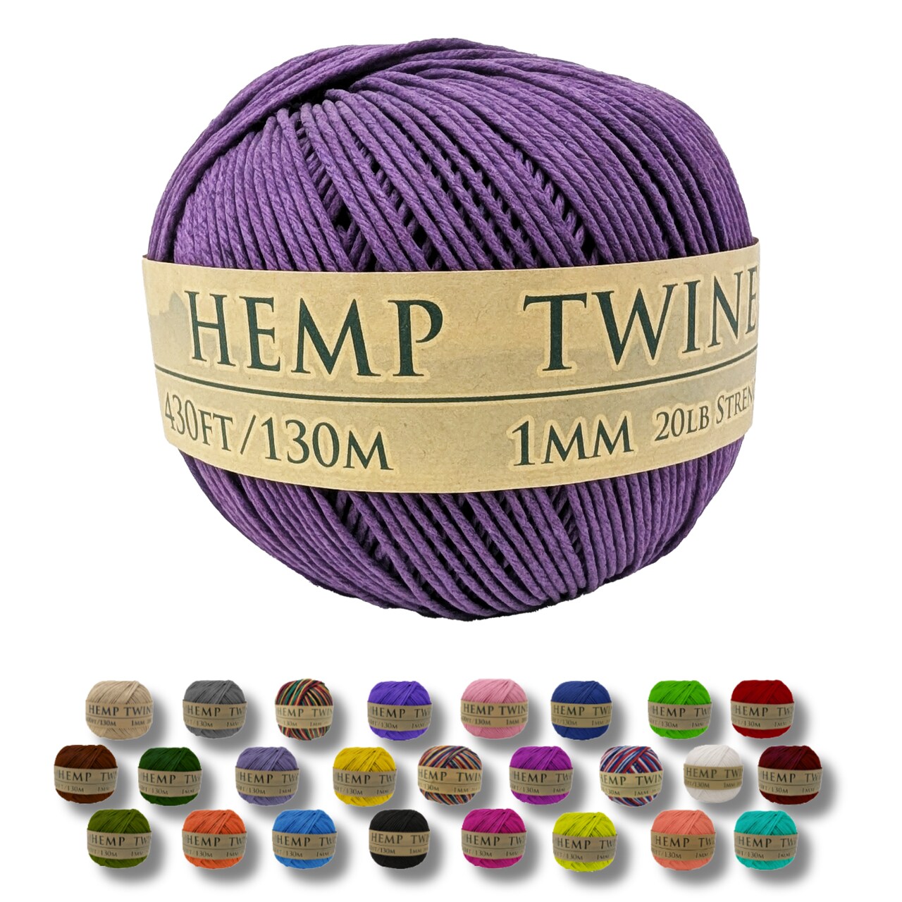Hemptopia, Hemp Twine Ball, 430ft, 20lb test strength, Multiple colors, All Natural